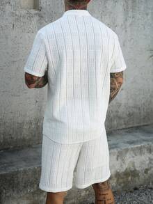 Genlund Bộ đồ nam trơn màu gồm áo sơ mi ngắn tay cài cúc phía trước và quần short túi xéo, thích hợp cho kỳ nghỉ. - trắng - Xem 2
