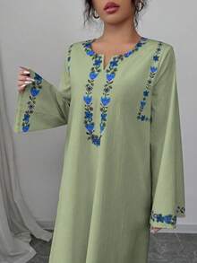 Yasmyna 女士宽松长袖碎花镂空领连衣裙 - 綠色 - 查看 7