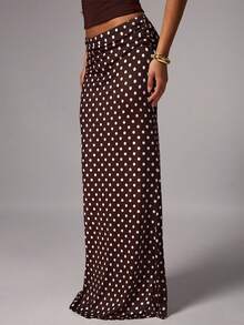 Avenya Knitted Polka Dot Print Fitted Skirt, Fashionable & Versatile For Summer - Mocha Brown - View 3