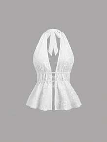 Sweetra 性感V领串珠露背吊带背心，波西米亚风格，适合夏季度假和派对 - 白色 - 查看 1