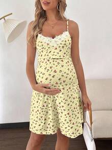 SHEIN Vestido de lactancia con estampado floral diminuto para maternidad - Amarillo - Ver 5