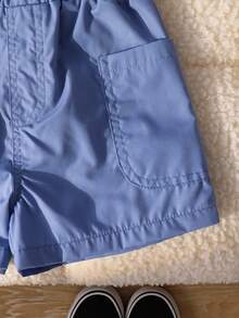 SHEIN 2pcs/Set Baby Boy Summer Casual Cute Striped T-Shirt And Elastic Waist Shorts Set - Blue - View 5