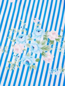 GlowEve CURVE Women's Blue And White Striped Floral Print Tie Front Short Sleeve Blouse,Summer Tropical Vacation Holiday Casual Tops Filipiniana Shirts & Blouses - Multicolor - View 6