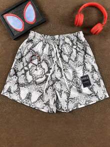 Manfinity 男士夏季休闲蛇纹印花抽绳腰短裤 - 彩色 - 查看 1