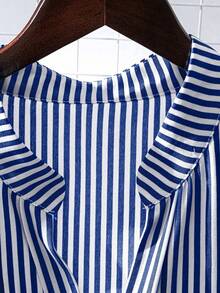 GlowEve CURVE Striped Patchwork Ruffle Sleeveless Blouse, Summer - Navy Blue - View 5