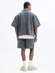 SUMWON Textured Denim Short Sleeve Shirt And Shorts Co-Ord Set With Button Up Closure Classic Collar Regular Fit Matching Two Piece Outfit Summer Casual Wear - Blue - View 2