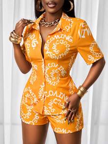 BamGleam Conjunto casual de 2 piezas para mujer con camiseta con estampado total y fruncido delantero, y shorts de cintura elástica, conjunto de playa para mujer, conjunto de vacaciones para mujer, ropa de verano de 2 piezas para mujer, conjunto casual de 2 piezas para mujer - Amarillo - Ver 5