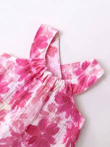 SHEIN Playful Pals 女婴碎花彩色吊带连衣裙，优雅休闲可爱夏季度假装 - 粉色 - 查看 5