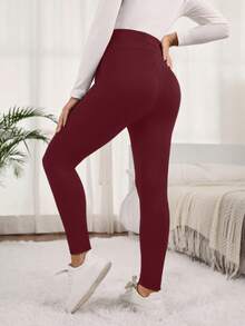 SHEIN Quần legging bầu cạp cao in hình trái tim - Màu Đỏ Sâu - Xem 2