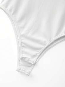 Lumivelle 女士时尚透视网纱立领连体衣，修身袖子 - 白色 - 查看 3