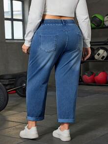 Flexra Plus Size Women Casual Elastic Waist Skinny Jeans - Medium Wash - View 2