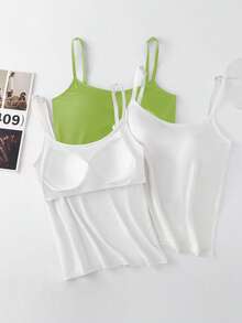 GlowEve 3件套女士休闲日常通勤简约纯色防闪光一体式加厚吊带背心 - 彩色 - 查看 7