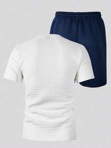 Manfinity Homme 男士撞色圆领短袖T恤和抽绳腰短裤休闲套装 - 彩色 - 查看 2