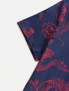 Chiquease 女士印花短袖优雅连衣裙 - 藏蓝色 - 查看 6