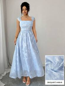 Modelyn 夏季法式浪漫高端提花无袖吊带束腰喇叭优雅连衣裙，女士款 - 藍色 - 查看 10