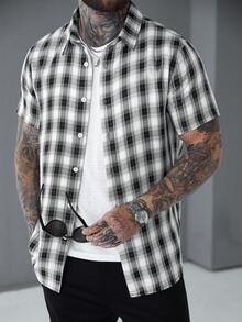 SLATEMANN 男士休闲衬衫，采用INS风图案面料，适合送给男友或老公，日常通勤和外出穿着。 - 黑色 - 查看 3