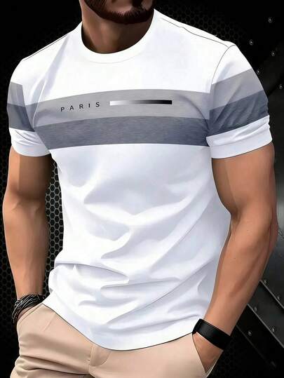 Manfinity Dauomo Camiseta de manga corta con gráfico de París para hombres, casual para deportes al aire libre, correr, baloncesto, fútbol, transpirable y de secado rápido para fitness, pieza única, regalo para el novio