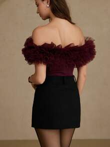 Aveloria Rosie 酒红色露肩连体衣，层叠3D花朵褶皱网纱工艺，精致复古浪漫，舞台风格，适合演出、晚宴、时尚拍摄、约会、晚宴等场合。 - 酒紅色 - 查看 5