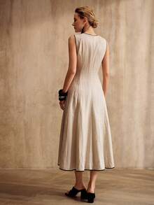 MOTF PREMIUM ELEGANT SLEEVELESS ROUND NECK CONTRAST TRIM MIDI A-LINE DRESS, VINTAGE STYLE, SPRING/SUMMER - Apricot - View 4