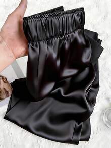 GlowEve CURVE 大码女式纯色系带腰松紧腰直筒休闲裤 - 黑色 - 查看 2