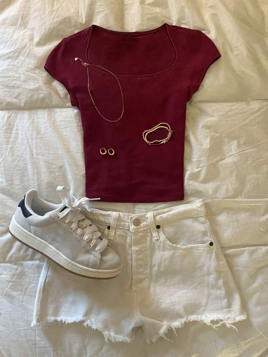 Glimmora Women's Casual Solid Color Slim Fit T-Shirt, Summer - Multicolor - View 1