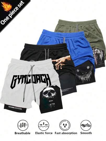 Manfinity Sport Corelite Pantalones cortos casuales con cordón en la cintura, versátiles para uso diario y deportes al aire libre