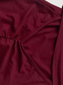 SHEIN PETITE 小码系列女士优雅露肩晚礼服 - 酒紅色 - 查看 7