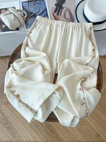 GlowEve CURVE 2026春夏大码女式休闲度假沙滩贝壳织带凉爽面料阔腿裤 - 杏色 - 查看 2