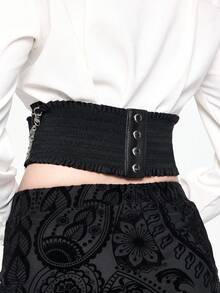 ROMWE Goth 1 件装女士黑色音符耳机，镂空五角星多层链条装饰蕾丝，弹性绑带材质，暗黑摇滚风格束腰连衣裙牛仔裤配饰，日常百搭音乐节配饰 - 黑色音符鏈條裝飾腰封 - 查看 10