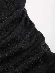 SHEIN Sweetro 女士性感无袖露背垂褶领针织连衣裙，饰有金属扣，适合春、夏、秋季穿着。 - 黑色 - 查看 3