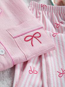 3pcs Girls Bubble Gingham Print Shirt, Butterfly Shorts & Pants Pajama Set, Casual Loungewear - Multicolor - View 8