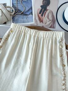 GlowEve CURVE 2026春夏大码女式休闲度假沙滩贝壳织带凉爽面料阔腿裤 - 杏色 - 查看 7