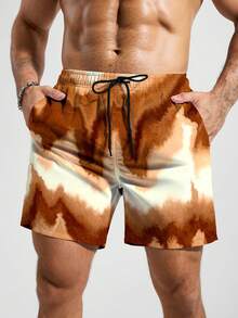 Manfinity Swimmode 男士扎染抽绳腰带口袋休闲百搭沙滩短裤 - 彩色 - 查看 6