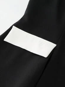 GlowEve CURVE Áo vest nữ cỡ lớn kiểu dáng công sở phối màu, cổ áo vá, nơ và khuy trang trí. - Đen và trắng - Xem 6