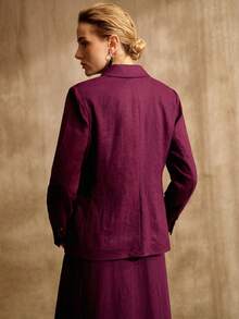 MOTF PREMIUM 100%亚麻修身西装外套，复古风格 - 紫色 - 查看 4