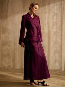 MOTF PREMIUM 100%亚麻修身西装外套，复古风格 - 紫色 - 查看 5