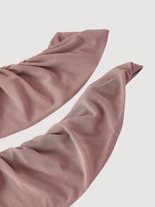 SHEIN MOD Plus Size Women Vintage Dusty Pink Mesh Long Sleeve Maxi Dress,Autumn Elegant Formal Wedding Guest Cocktail Mermaid Gown With Ruched Overlapping Neck - Dusty Pink - View 4
