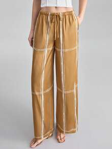 Ontre 2026SS New Striped Print Twist Pocket Fashion Versatile Women's Pants, Spring/Summer - Brown - View 7