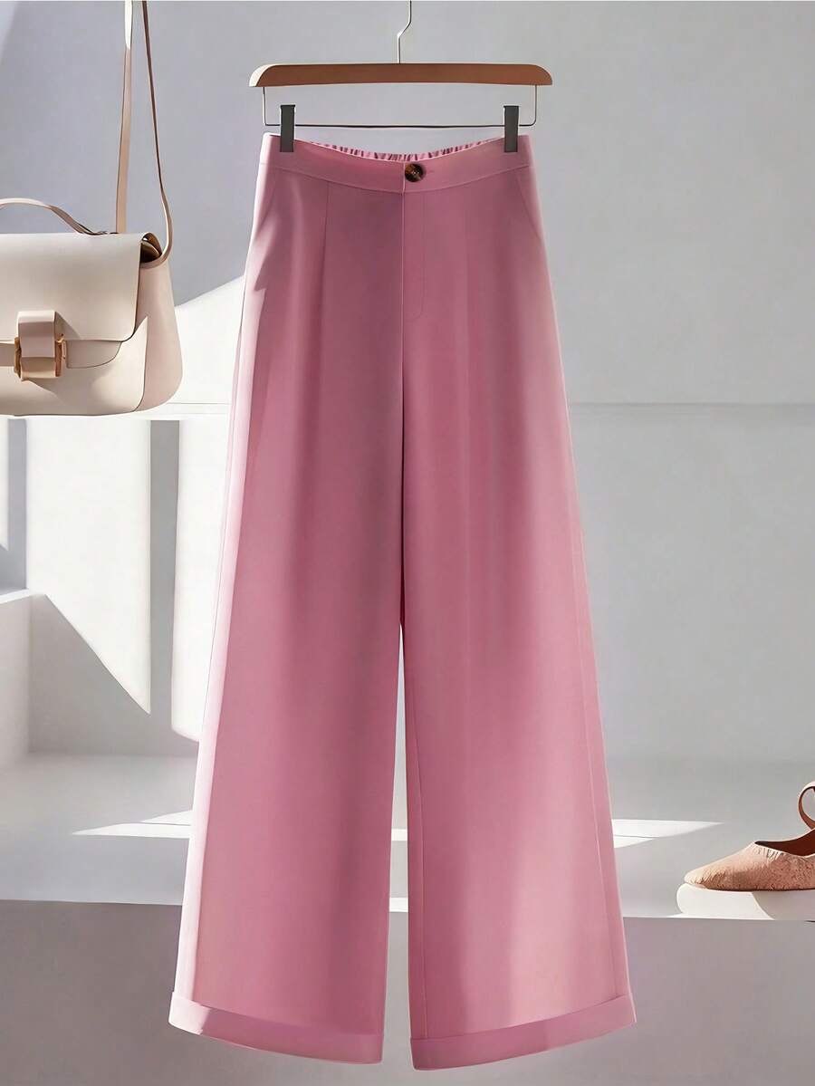 SHEIN LUNE CURVE Einfarbige Lässig Hose in Große Größen - Babypink - Übersicht 1