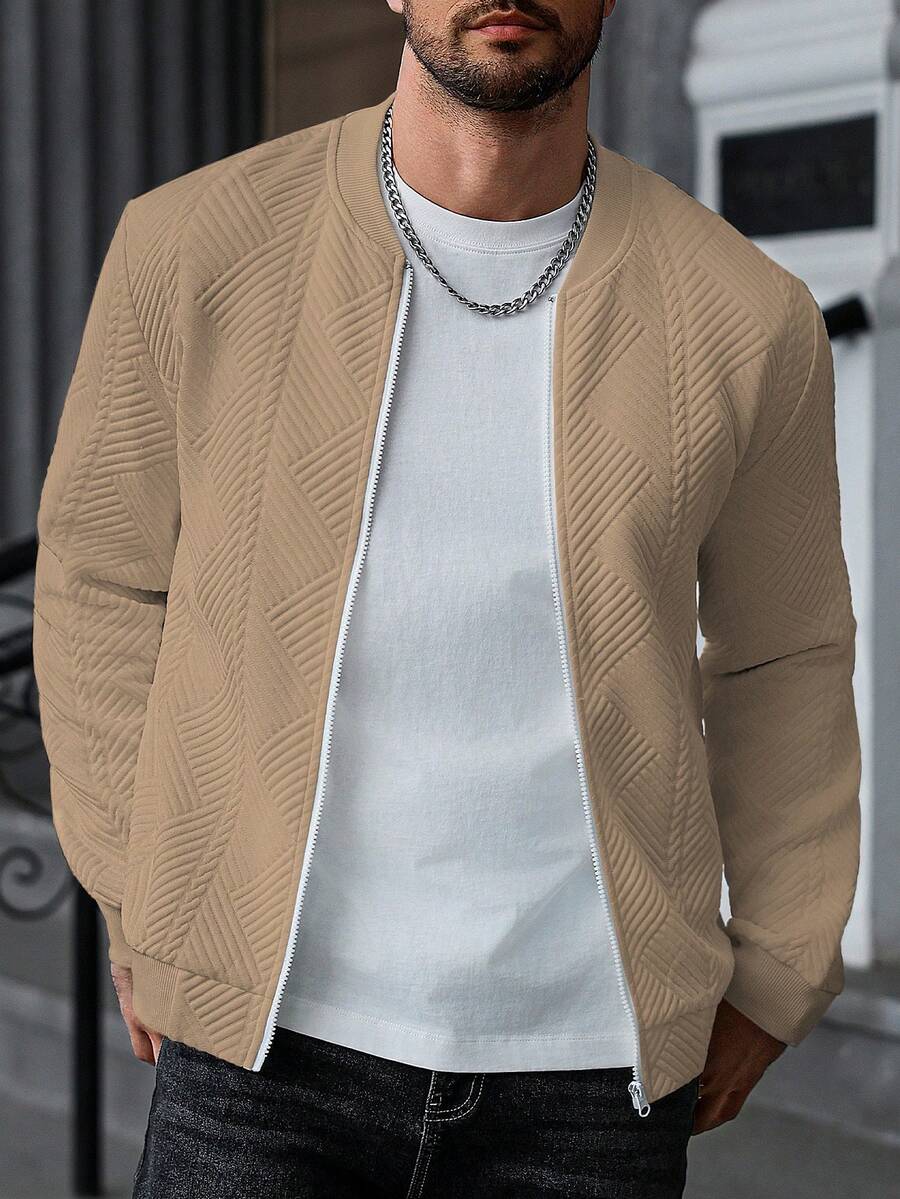 Manfinity CasualCool Men's Casual Commuter Textured Zip-Up Long Sleeve Sweatshirt Sweatshirt - Apricot - View 1