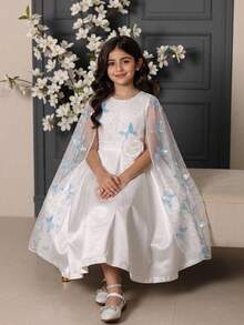 年轻女孩网纱拼接亮片刺绣蝴蝶装饰白色婚纱 - 白色 - 查看 2