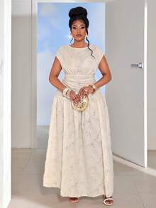 Maweii 大码优雅复古风连衣裙，适合工作和通勤穿着。 - 杏色 - 查看 4