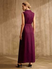 MOTF PREMIUM Đầm không tay 100% sợi ramie, có túi tiện dụng và thắt lưng, phong cách cổ điển sang trọng, mùa xuân hè. - Màu tím - Xem 3