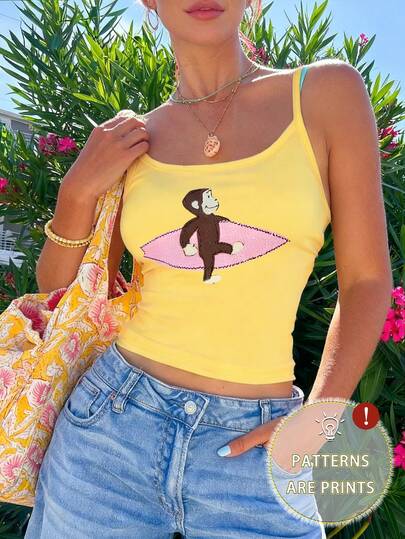 SHEIN Top de tirantes finos casual de verano, lindo y juguetón, para mujer, estilo Y2K