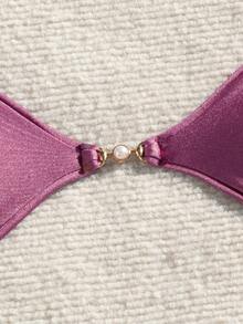 Swim Vcay 2026春夏紫色亮珍珠装饰可调节侧开衩性感比基尼套装，适合海滩和阳光下拍照，小号比基尼，三角比基尼套装，度假比基尼，珍珠粉色比基尼，女士泳装 - 紫色 - 查看 5