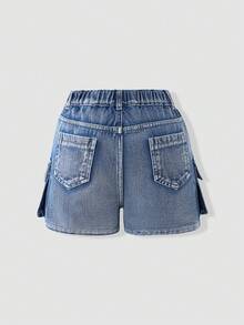 Tween Big Girls Light Blue Summer Casual Vacation Cargo Denim Shorts,High Waist Multi Pocket Loose Versatile Street Style Thin Hot Pants Jean Shorts - Light Wash - View 2