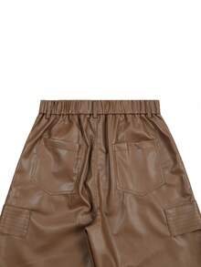 Manfinity EMRG Manfinity加大码男士黑色PU皮革宽松直筒工装裤，时尚百搭，送给男友的绝佳礼物 - 棕色 - 查看 5