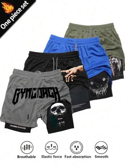 Manfinity Sport Corelite Pantalones cortos casuales con cordón en la cintura, versátiles para uso diario y deportes al aire libre