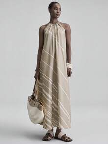 Ontre 2026 Spring/Summer New Women's Long Dress, Comfortable Soft Woven Fabric, Sleeveless Loose Fit Striped Dress, Modern Urban Chic Business Casual Office Wear, Low-Key Elegant High-Quality Airport/Cruise Ship Outfit, Versatile Formal/Holiday Dress,Summer Dresses For Women - Dusty Purple - View 5