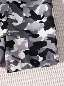 SHEIN Young Boy Casual Camouflage & Palm Tree Pocket Suspender Pants, Suitable For Daily Outdoor Wear - Grey - View 6